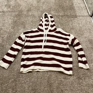 Red and White Striped “Style Me” Chenille Hooded Sweatshirt from Francesca’s